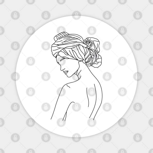 Woman Headwrap Line Art Magnet by MinimalLineARt
